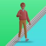 تصویر PNG کاراکتر سه بعدی مرد جوان و نگاه به موبایل