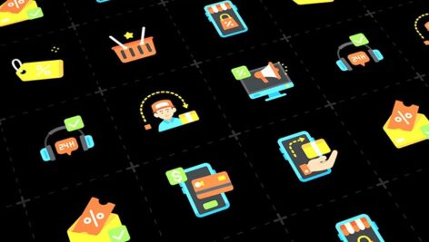 موشن گرافیک مجموعه آیکون آنلاین شاپ یا فروشگاه آنلاین