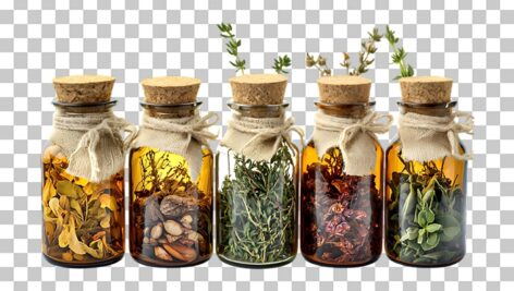 تصویر PNG رایگان مجموعه شیشه داروی گیاهی با مفهوم عطاری