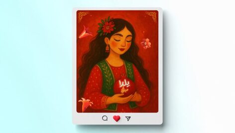 فایل لایه باز بنر شب یلدا با تصویر دختر و انار