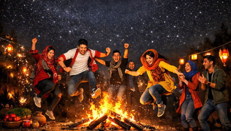 تصویر دختران و پسران شاد در جشن چهارشنبه سوری