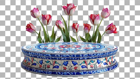تصویر PNG پودیوم طرح کاشی با گل لاله