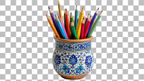 تصویر PNG مداد رنگی داخل ظرف سفالی