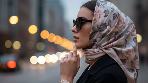 تصویر دختر جوان مدل با زمینه بلوری خیابان