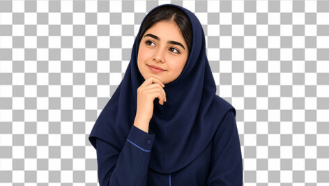 تصویر PNG دختر دبیرستانی ایرانی در حال فکر کردن