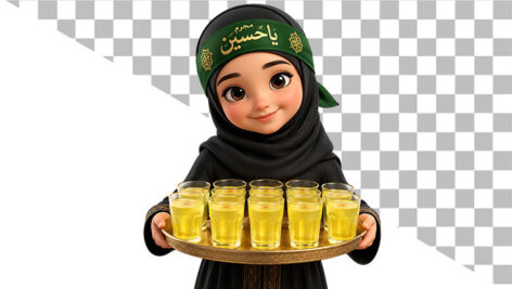 تصویر PNG محرم طرح کاراکتر دختر بچه با شربت نذری