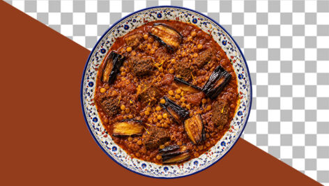 تصویر PNG خورش قیمه بادمجان از نمای بالا