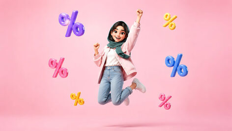 تصویر کاراکتر دختر جوان در حال پریدن طرح تخفیف