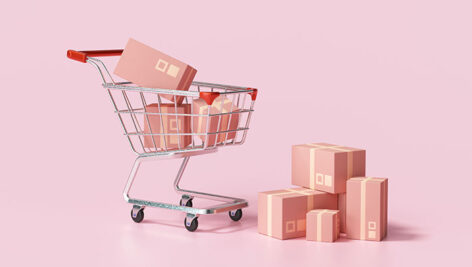 دانلود عکس استوک 3D سبد خرید و بسته‌ بندی پستی | طرح تبلیغاتی فروشگاه اینترنتی