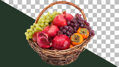 دانلود تصویر PNG دوربری شده سبد میوه (انار و انگور) برای شب یلدا و تبلیغات