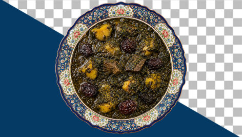 دانلود تصویر دوربری شده خورش آلو اسفناج مجلسی PNG | عکس بدون پس زمینه غذای سنتی