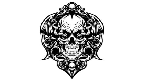 دانلود وکتور طرح تاتو اسکلت بالدار گوتیک | فایل لایه باز Tattoo