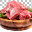 دانلود عکس دوربری شده گوشت قرمز تازه در ظرف چوبی PNG