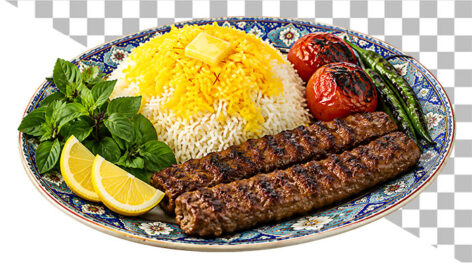 دانلود عکس دوربری شده چلو کباب کوبیده ایرانی PNG | المان غذای سنتی