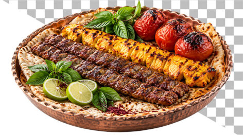 دانلود عکس دوربری شده دیس کباب کوبیده و جوجه کباب PNG | المان غذای سنتی ایرانی
