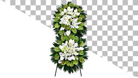 عکس دوربری شده تاج گل تسلیت دو طبقه PNG | تصویر بدون بک گراند تاج گل ترحیم آنتوریوم و لیلیوم