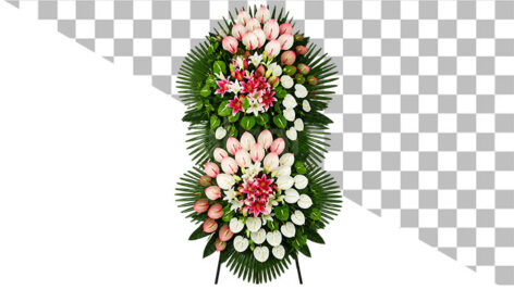 عکس دوربری شده تاج گل تسلیت دو طبقه PNG | تصویر بدون پس زمینه تاج گل ترحیم آنتوریوم و لیلیوم
